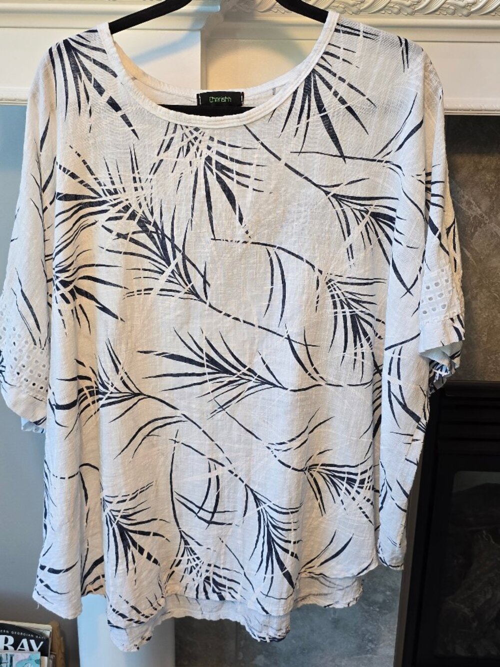 Cherishh Made in Italy 100% Cotton Crinkle Gauze Palm Leaf Blouse size
